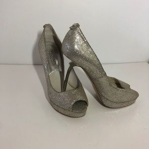 Michael Kors Silver Platform Peep Toe Dress Shoes